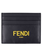 Fendi Logo Leather Card Wallet Black Yellow