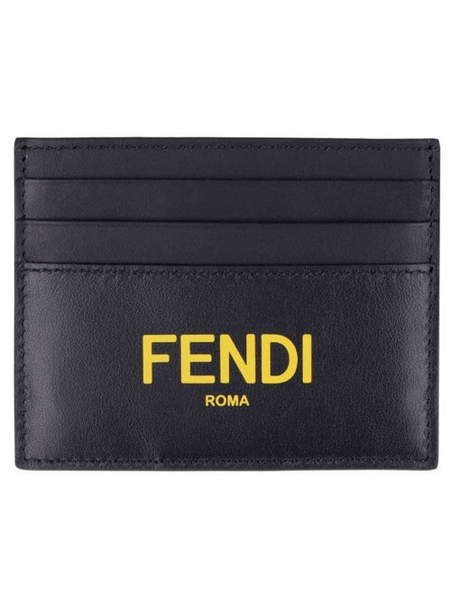 Fendi Logo Leather Card Wallet Black Yellow