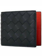 Bottega Veneta Men's Intrecciato Two Tone Leather Half Wallet Black