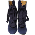 Chloe Harper Lace Up Boots in Navy Blue Suede