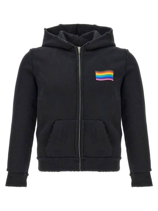 Balenciaga Rainbow flag small fit hooded zip up black