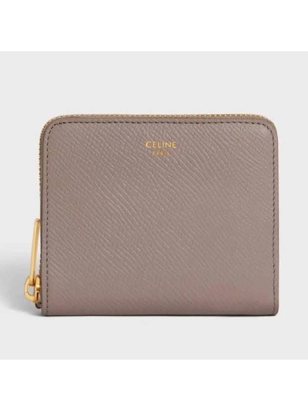 CELINE Small Zip Essential Grained Calfskin Card Wallet Peeble