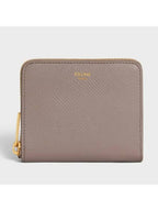 CELINE Small Zip Essential Grained Calfskin Card Wallet Peeble