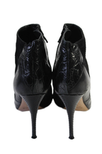 Chloe Womens Patchwork Embossed Zipped Stiletto Booties Black