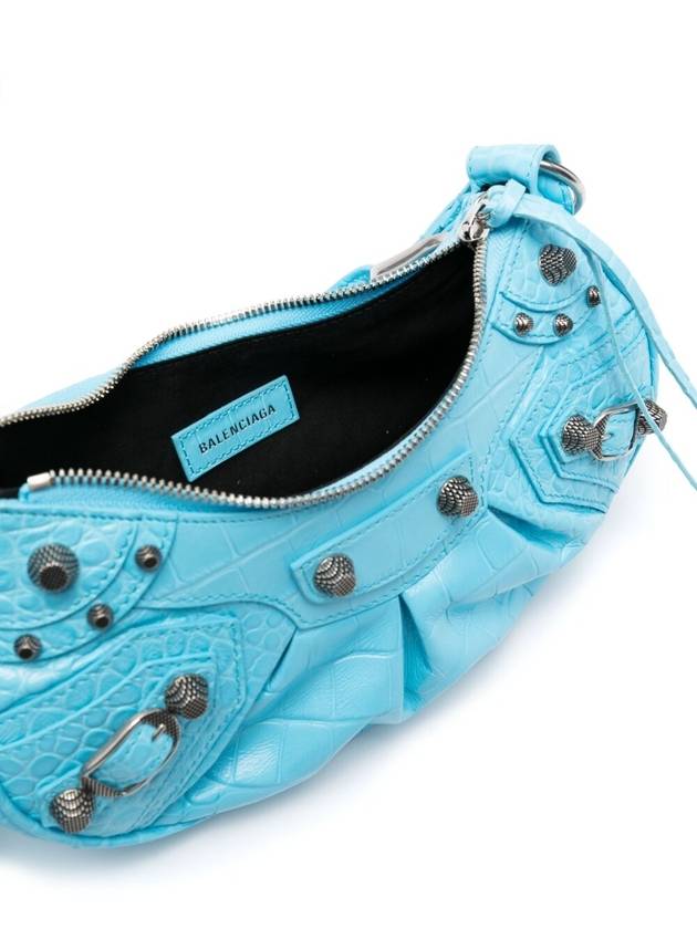 Balenciaga Le Cagole XS  Crocodile Embossed Shoulder Bag Blue Sky