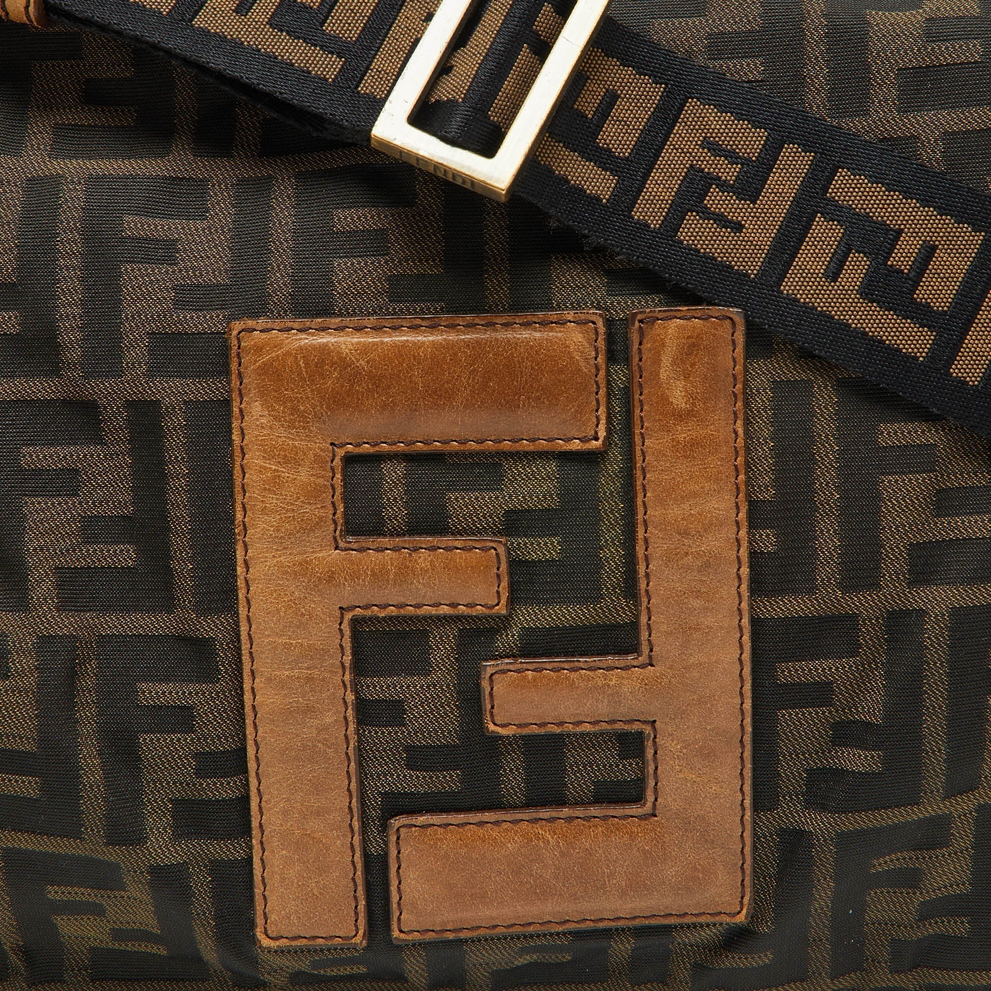 Fendi Zucca Canvas And Leather Flap Messenger Bag
