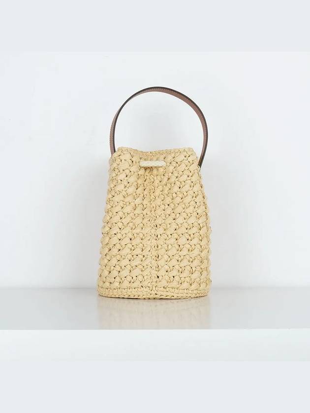 CELINE Teen Drawstring Raffia Calfskin Bucket Bag Natural Tan