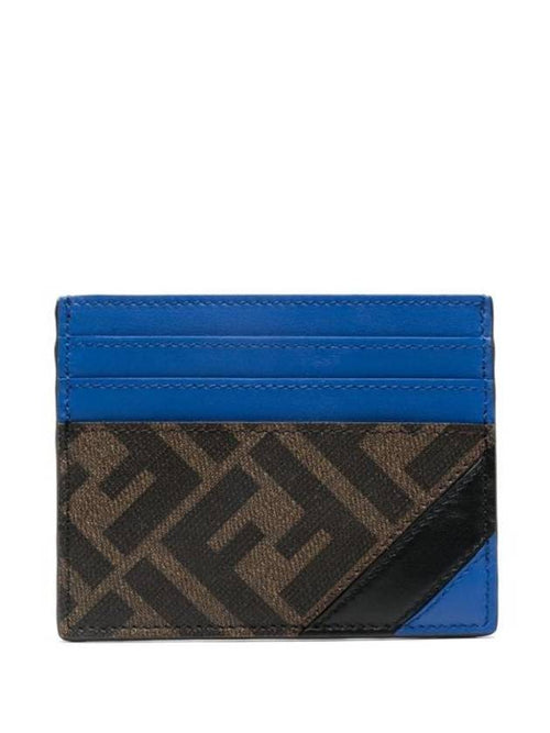 Fendi Diagonal FF Canvas Leather Card Wallet Blue