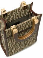 Fendi Logo Pattern Sunshine Small Tote Bag Brown