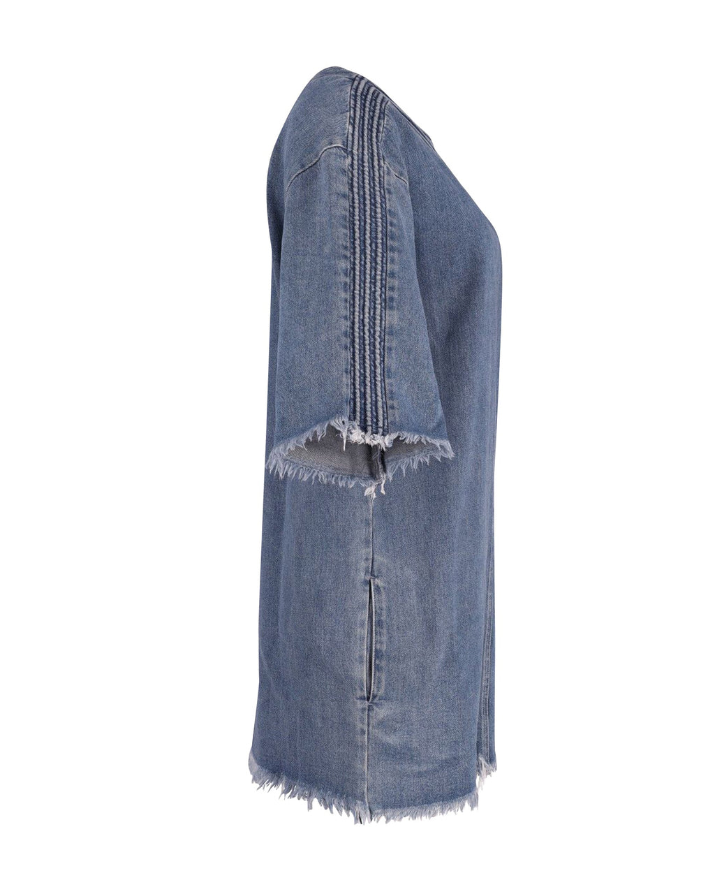 Chloe Frayed Mini Dress in Blue Cotton Denim