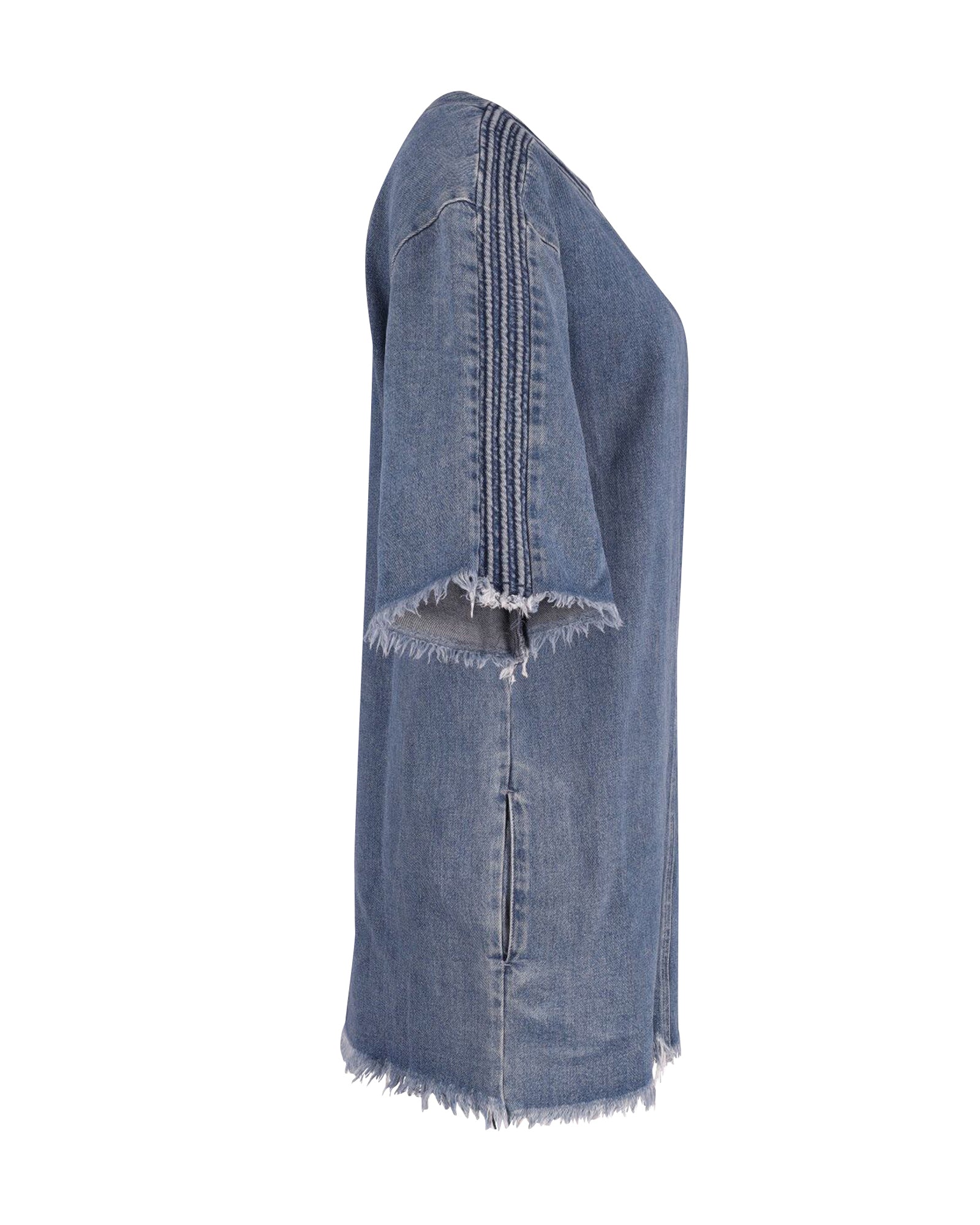 Chloe Frayed Mini Dress in Blue Cotton Denim