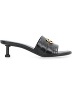 Balenciaga Crocodile Print Leather Groupie Sandal Heels Black