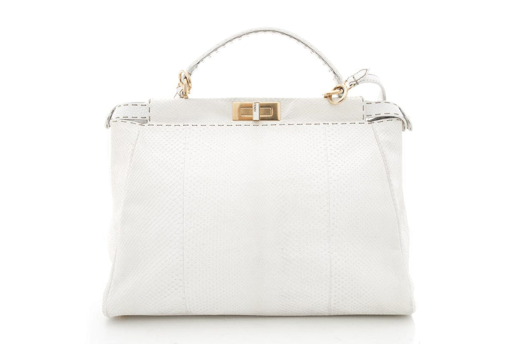 Fendi Cream Python Large Peekaboo Top Handle Bag