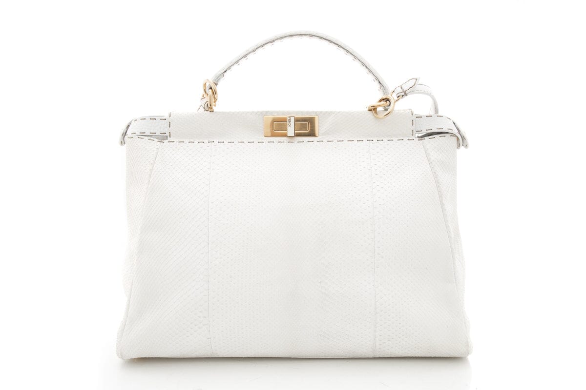 Fendi Cream Python Large Peekaboo Top Handle Bag