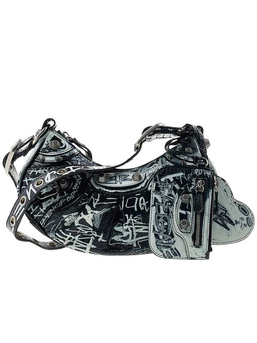 Balenciaga Le Cagole XS Graffiti Lambskin Shoulder Bag Black