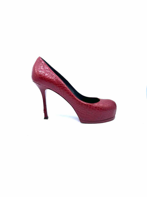 YVES SAINT LAURENT Size 9.5 Red Leather Pumps