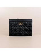 Caro Supple Cannage Calfskin Chain Zipper Cross Pouch Bag Black Dior