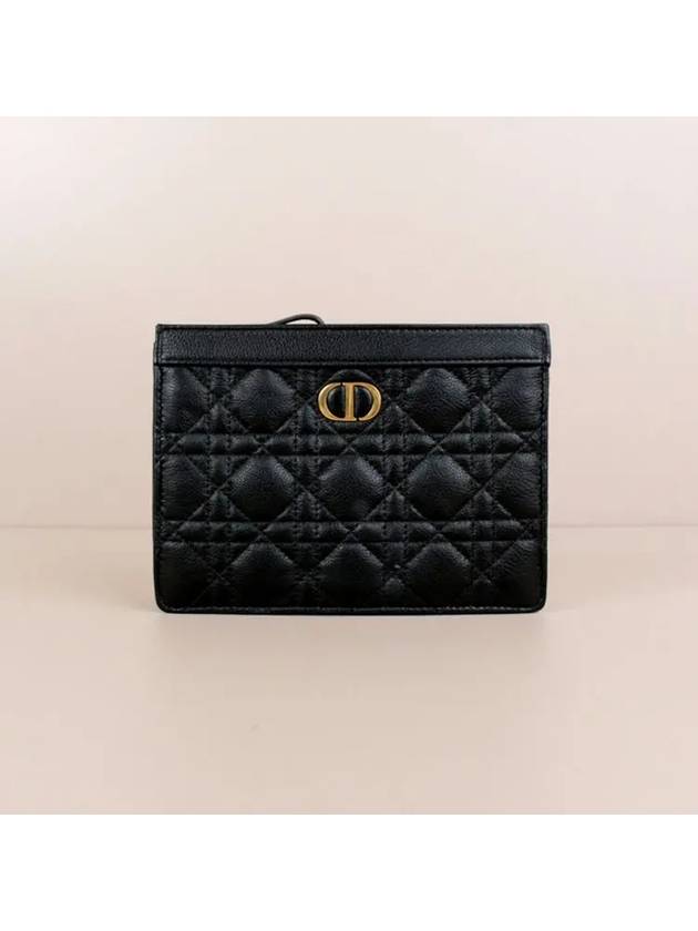 Caro Supple Cannage Calfskin Chain Zipper Cross Pouch Bag Black Dior