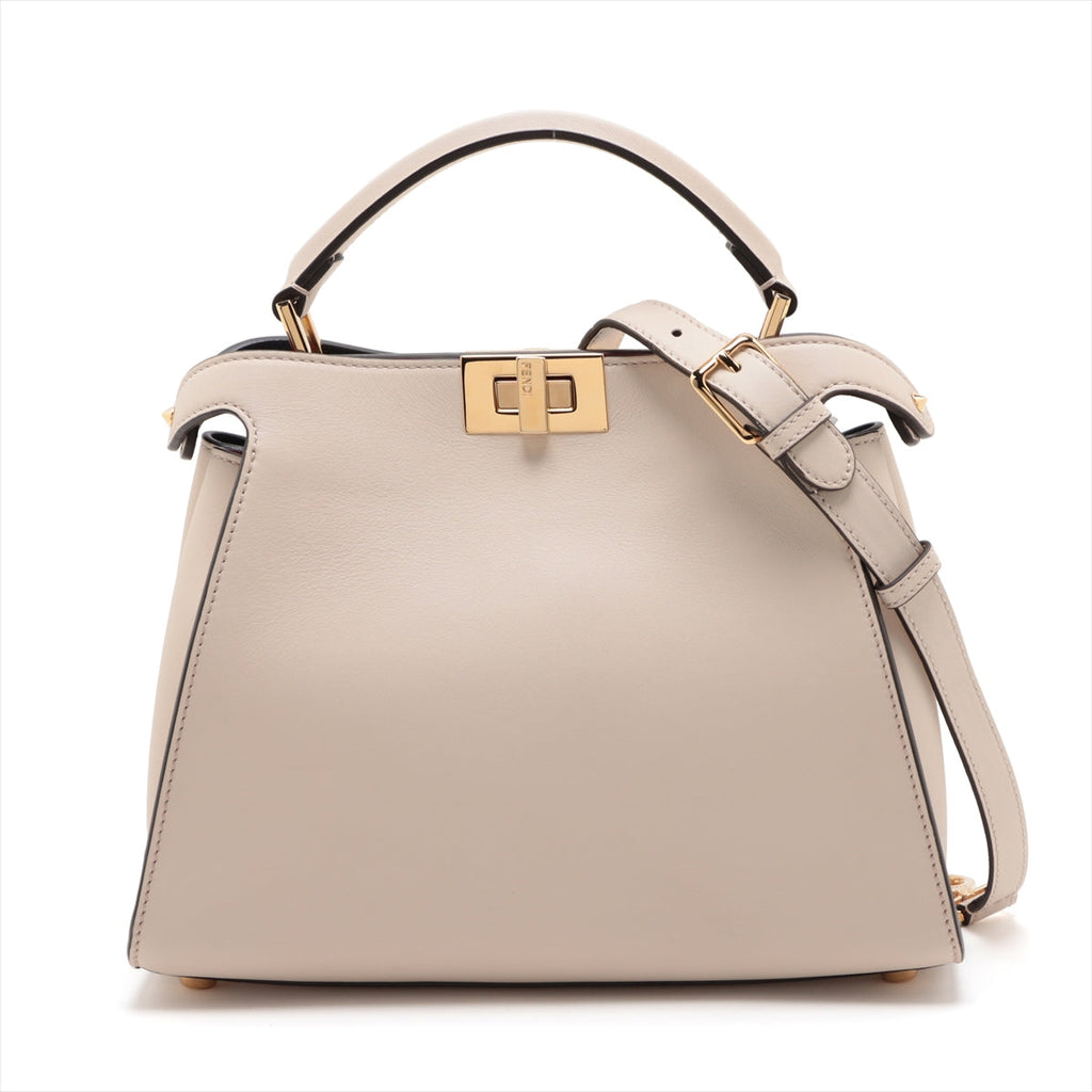 Fendi Peekaboo Essential Leather 2WAY Handbag Beige 8BN302