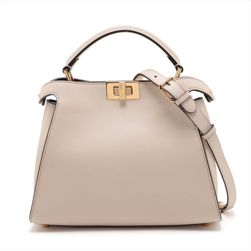 Fendi Peekaboo Essential Leather 2WAY Handbag Beige 8BN302