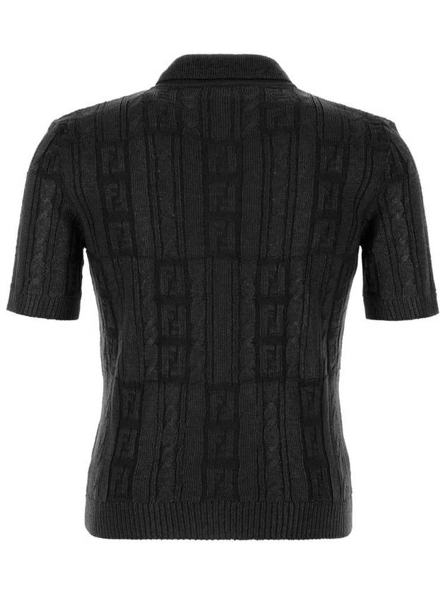 Fendi FF Motif Wool Polo Shirt Black
