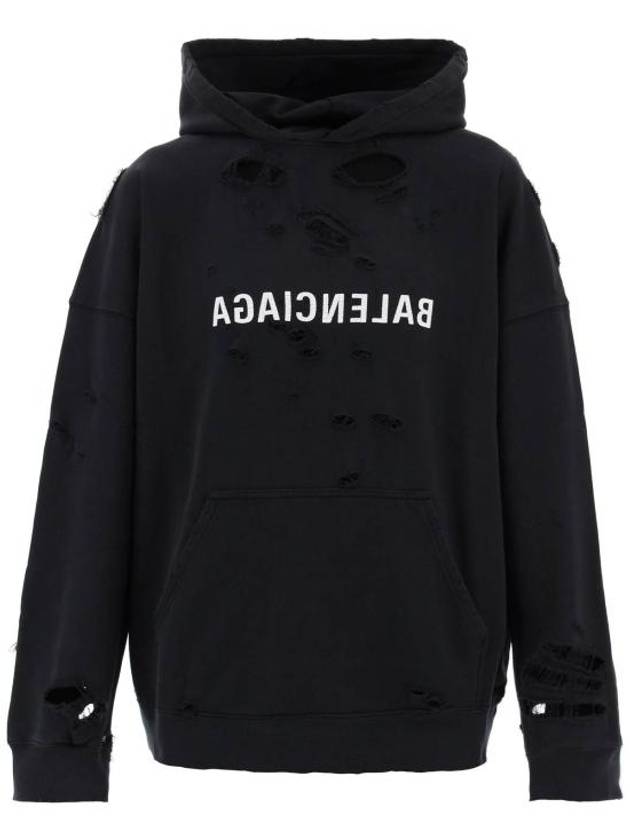 Balenciaga Mirror Distressed Cotton Hoodie Black