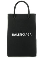 Balenciaga Logo Print Phone Holder Small Cross Bag Black