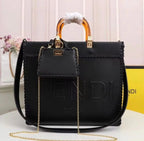 Fendi Sunshine Tote Bag Black With Decorative Stitching