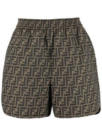 Fendi Canvas Jacquard Logo Shorts Brown