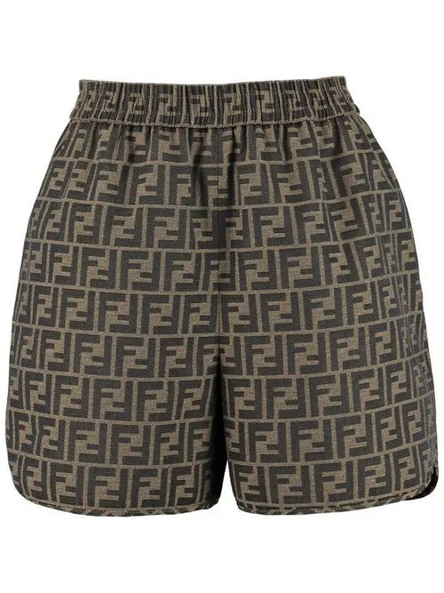 Fendi Canvas Jacquard Logo Shorts Brown