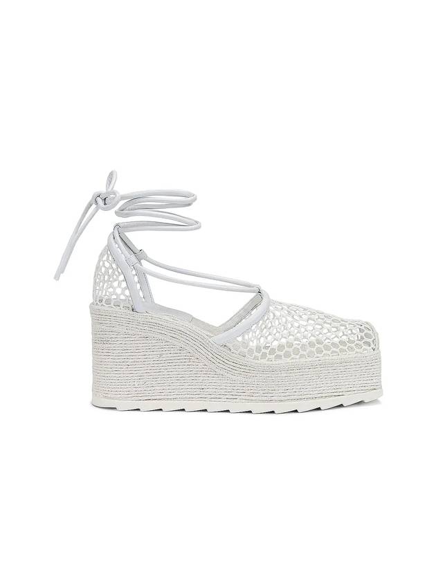 Bottega Veneta Stretch Mesh Espadrille Wedge Heels Optic White