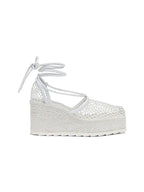 Bottega Veneta Stretch Mesh Espadrille Wedge Heels Optic White