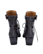 Chloe Rylee Cutout Snake-Effect Ankle Boots in Black Leather
