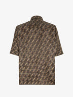 Fendi Men's FF Motif Silk Short Sleeve Shirt Brown