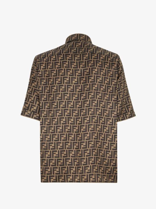 Fendi Men's FF Motif Silk Short Sleeve Shirt Brown