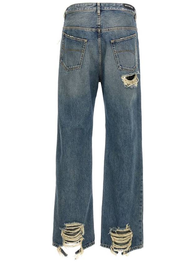 Balenciaga Distressed Denim Straight Jeans Blue