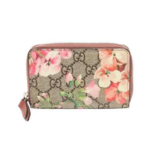 GUCCI GG Supreme Monogram Blooms Zip Around Card Case Wallet Beige Multicolor Dry Rose ITK9AH4VCJAQ