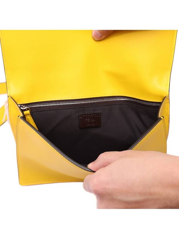 Fendi FF Flat Baguette Leather Cross Bag Yellow