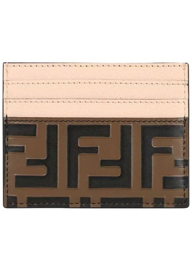 Fendi Logo Pattern Card Wallet Brown Pink