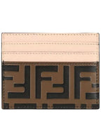 Fendi Logo Pattern Card Wallet Brown Pink