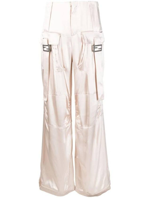 Fendi Women's Viscose Shiny Cargo Straight Pants Beige
