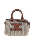 CELINE Small Boston Stripe Textile Calfskin Cross Bag Beige