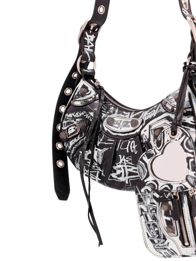 Balenciaga Le Cagole XS Graffiti Lambskin Shoulder Bag Black