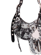 Balenciaga Le Cagole XS Graffiti Lambskin Shoulder Bag Black
