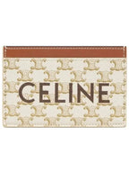 CELINE Triomphe Canvas Logo Card Wallet White Tan
