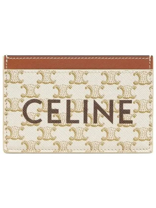 CELINE Triomphe Canvas Logo Card Wallet White Tan