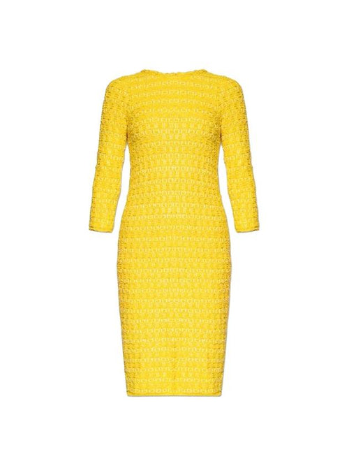 Balenciaga tweed midi dress yellow