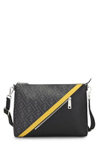 Fendi,  Black Coated Canvas Zip Messenger, Black