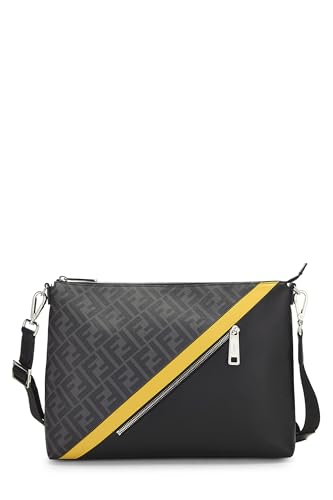 Fendi,  Black Coated Canvas Zip Messenger, Black
