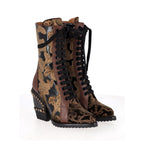 Chloe Rylee Baroque Velvet Lace Up Mid Calf Boots in Multicolor Leather